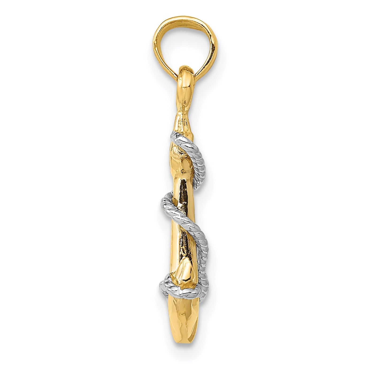 10K Two-Tone 10K Two-Tone 3D Anchor W/Rope Pendant