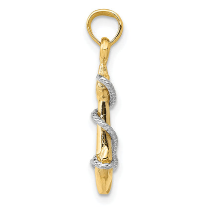10K Two-Tone 10K Two-Tone 3D Anchor W/Rope Pendant