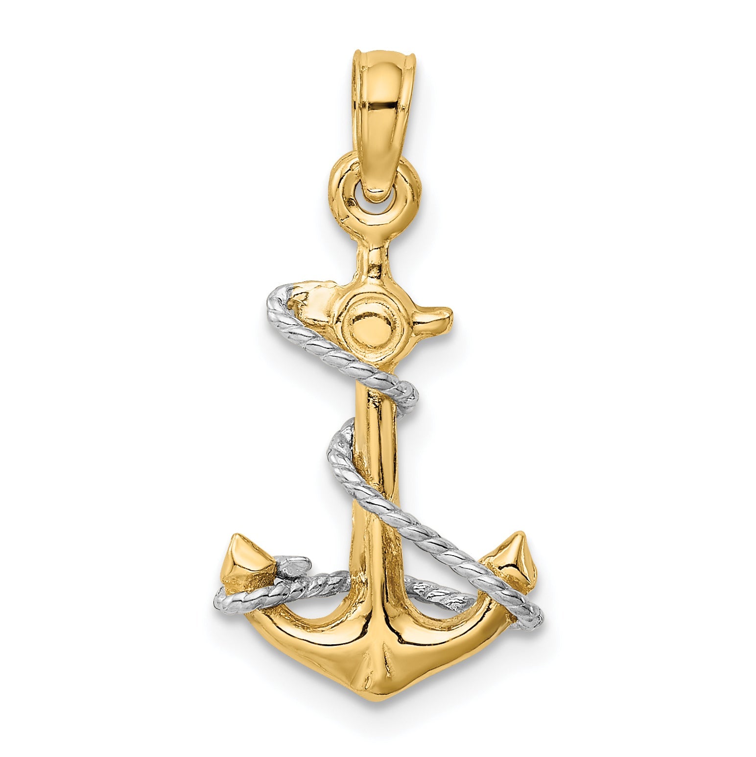 10K Two-Tone 10K Two-Tone 3D Anchor W/Rope Pendant