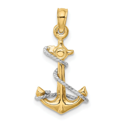 10K Two-Tone 10K Two-Tone 3D Anchor W/Rope Pendant