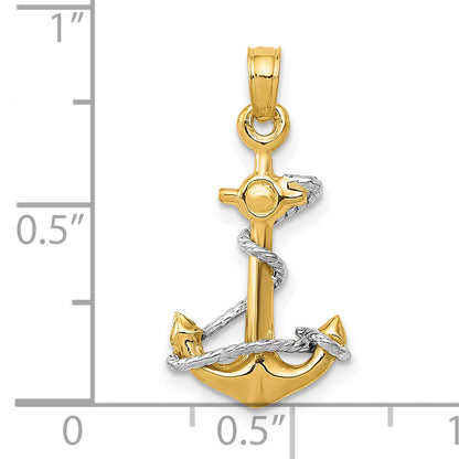 10K Two-Tone 10K Two-Tone 3D Anchor W/Rope Pendant