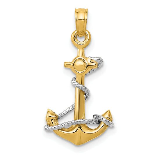 10K Two-Tone 10K Two-Tone 3D Anchor W/Rope Pendant