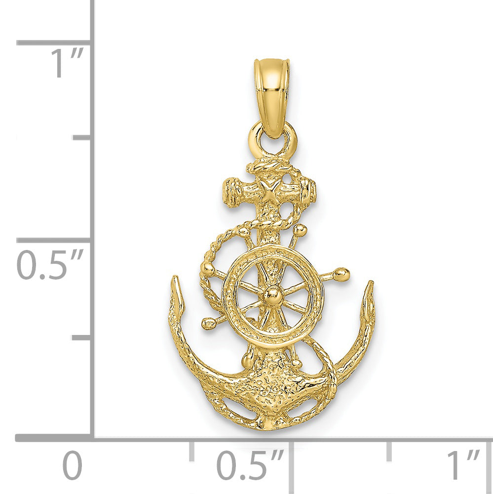 10K Yellow Gold Small Anchor W/Wheel Pendant