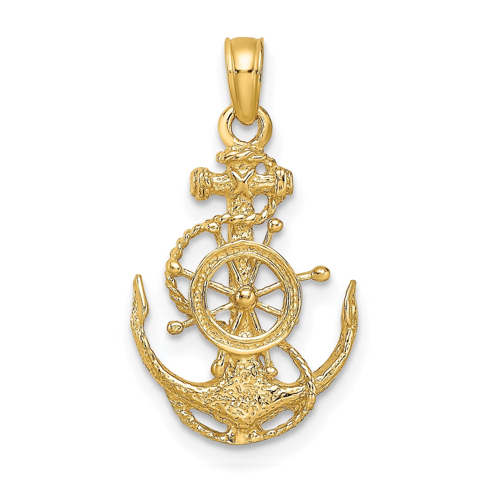 10K Yellow Gold Small Anchor W/Wheel Pendant