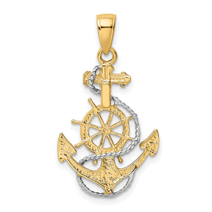 10K Yellow W/Rhodium Anchor W/Rope Pendant