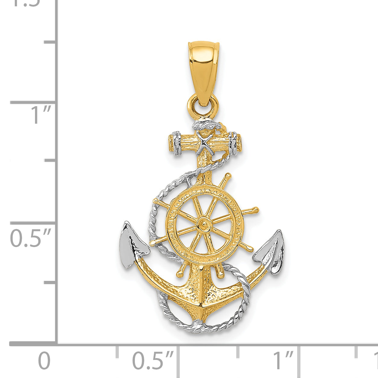 10K Yellow W/Rhodium Anchor W/Rope Pendant