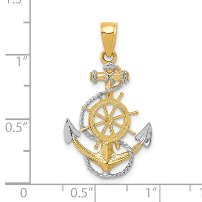 10K Yellow W/Rhodium Anchor W/Rope Pendant
