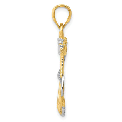 10K Yellow W/Rhodium Yg W/ Rhodium Anchor W/Rope Pendant