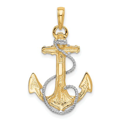 10K Yellow W/Rhodium Yg W/ Rhodium Anchor W/Rope Pendant