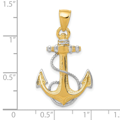 10K Yellow W/Rhodium Yg W/ Rhodium Anchor W/Rope Pendant