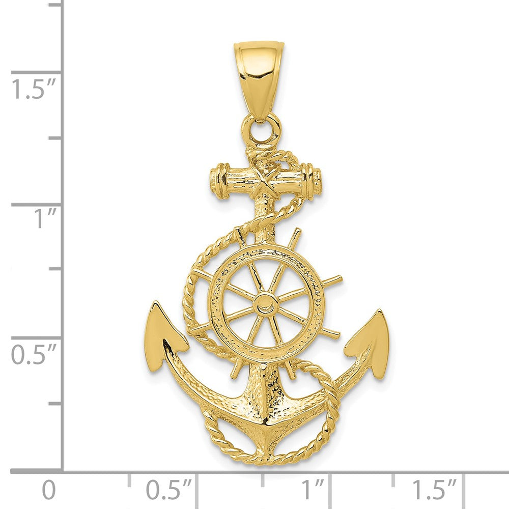 10K Yellow Gold Large Anchor W/Wheel Pendant