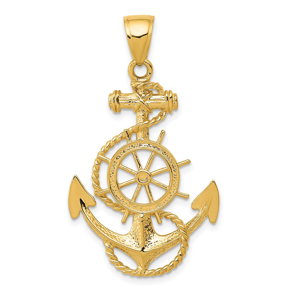 10K Yellow Gold Large Anchor W/Wheel Pendant