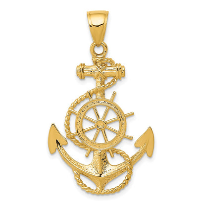 10K Yellow Gold Large Anchor W/Wheel Pendant