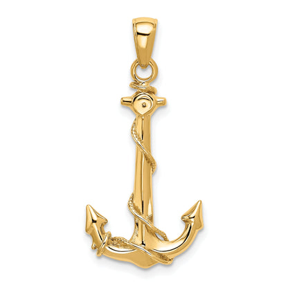 10K Yellow Gold Anchor W/Rope Pendant