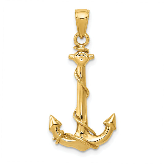 10K Yellow Gold Anchor W/Rope Pendant