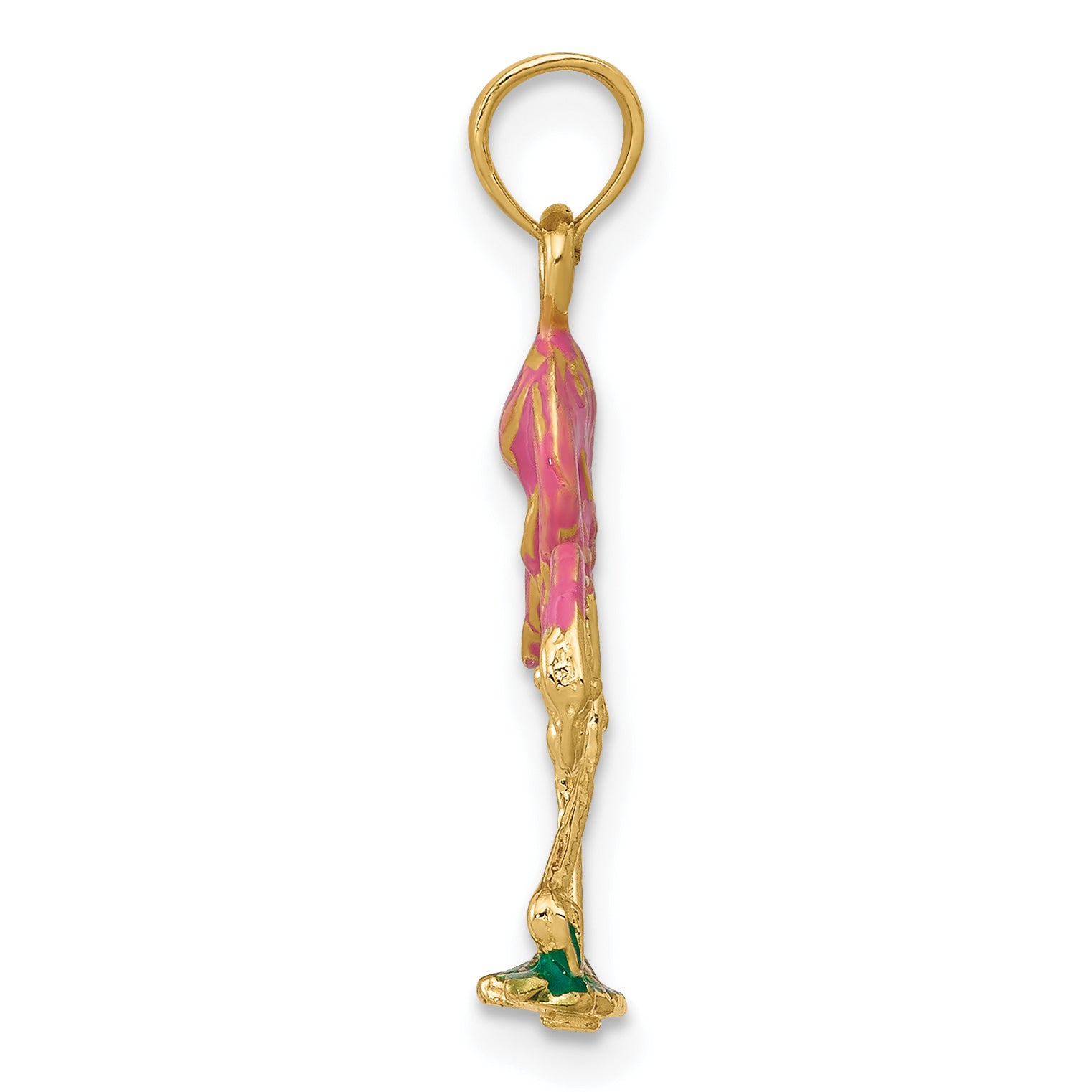 10K Yellow Gold 10K 3-D Enameled Pink Flamingo Pendant