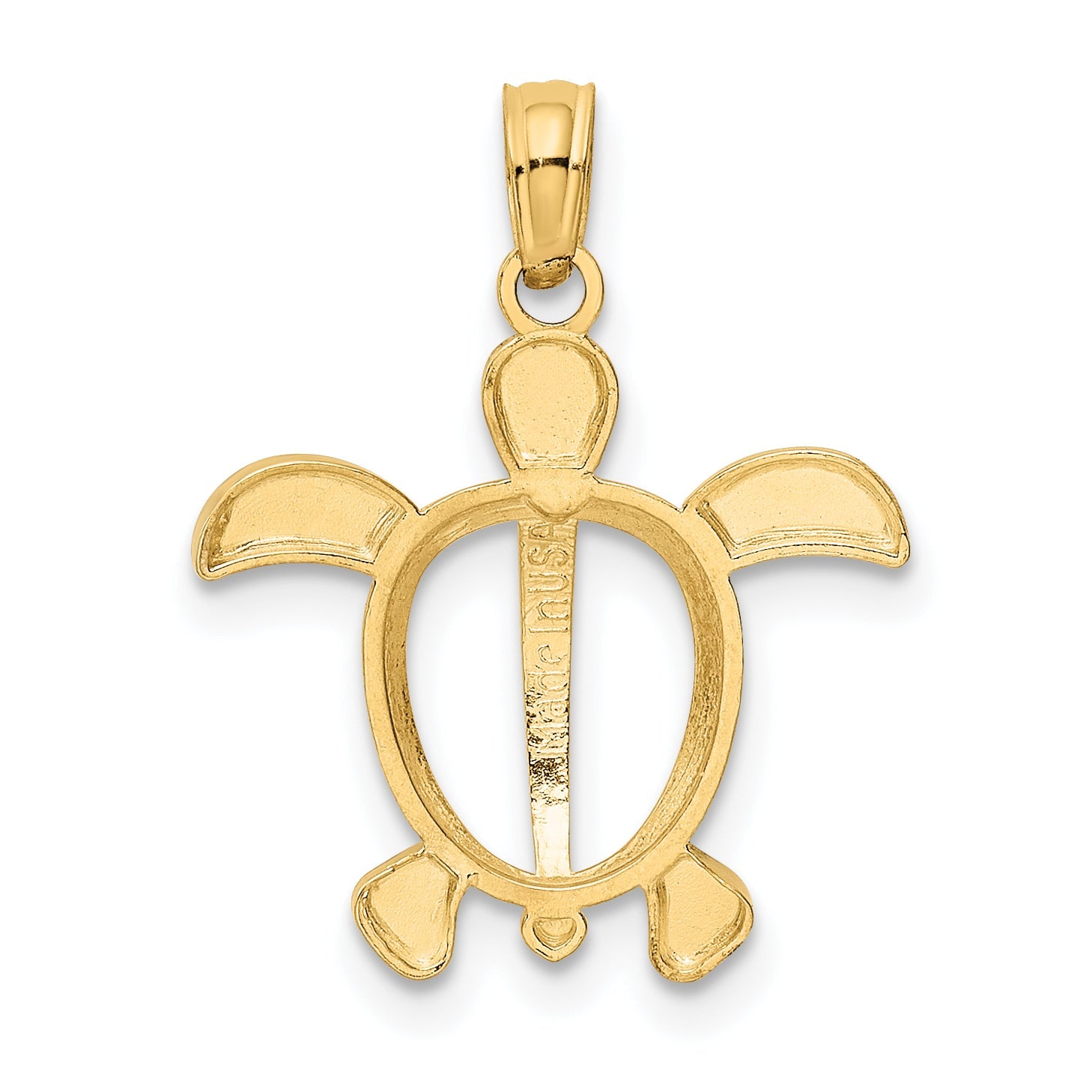 10K Yellow W/Rhodium 10K Turtle Pendant