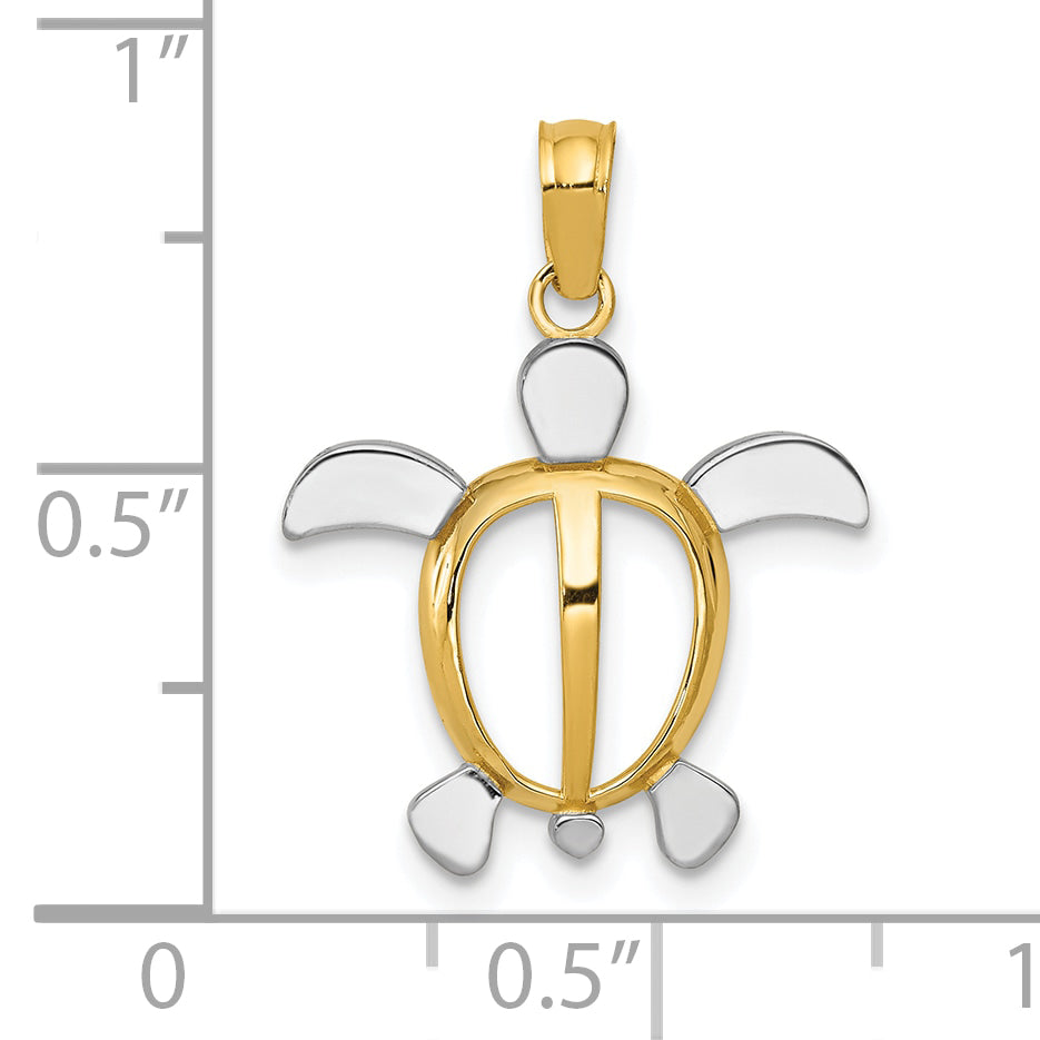 10K Yellow W/Rhodium 10K Turtle Pendant