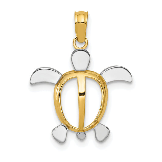 10K Yellow W/Rhodium 10K Turtle Pendant