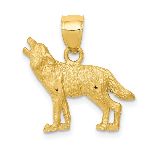 10K Yellow Gold 10K Diamond-Cut Wolf Pendant