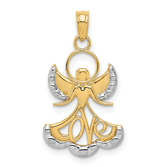 10K Yellow W/Rhodium Love Angel Pendant
