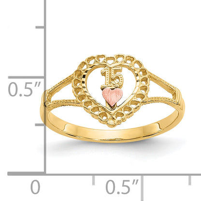 10K Two-Tone 10K 15 Heart Ring