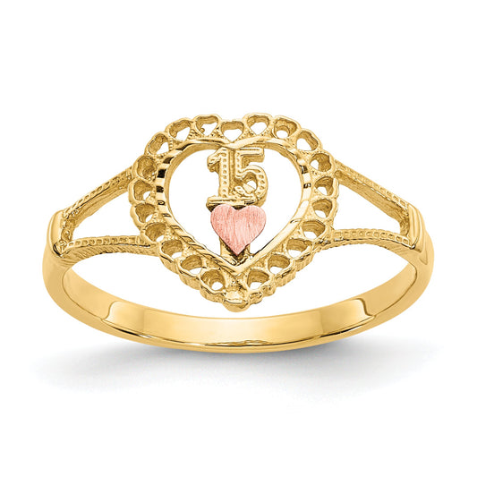 10K Two-Tone 10K 15 Heart Ring