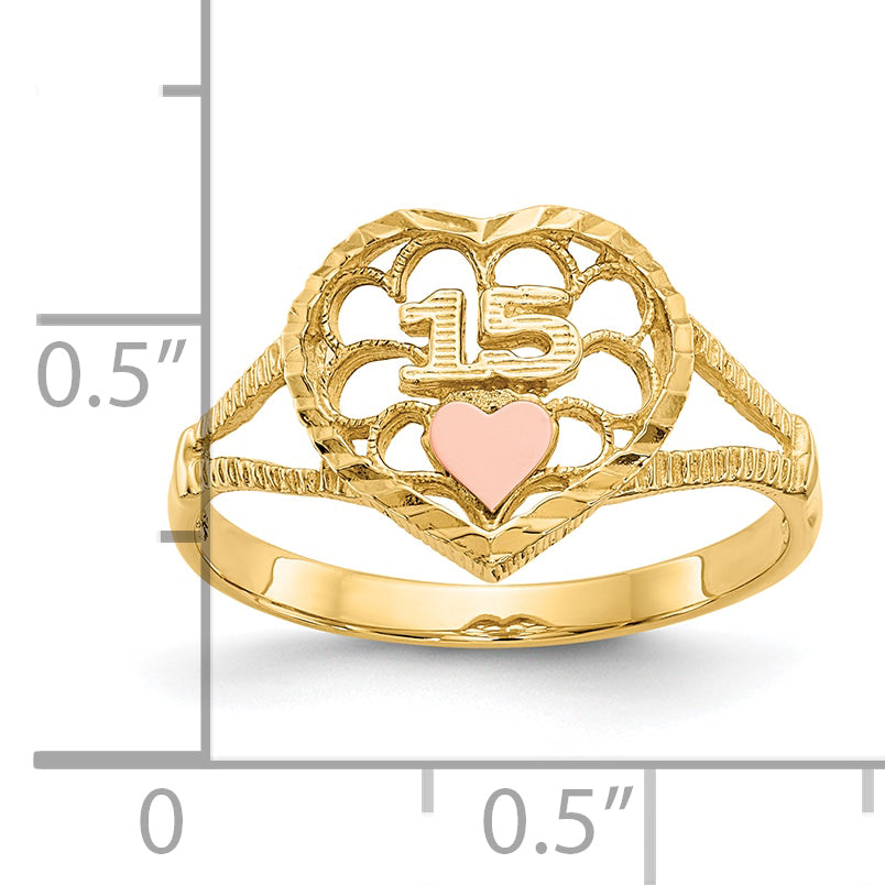 10K Two-Tone 10K Diamond Cut 15 Heart Ring