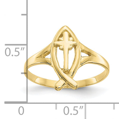 10K Yellow Gold Ichthus W/Cross Ring