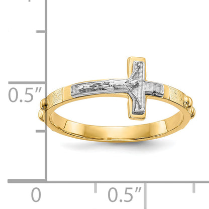 10K Two-Tone 10K Crucifix Rosary Ring
