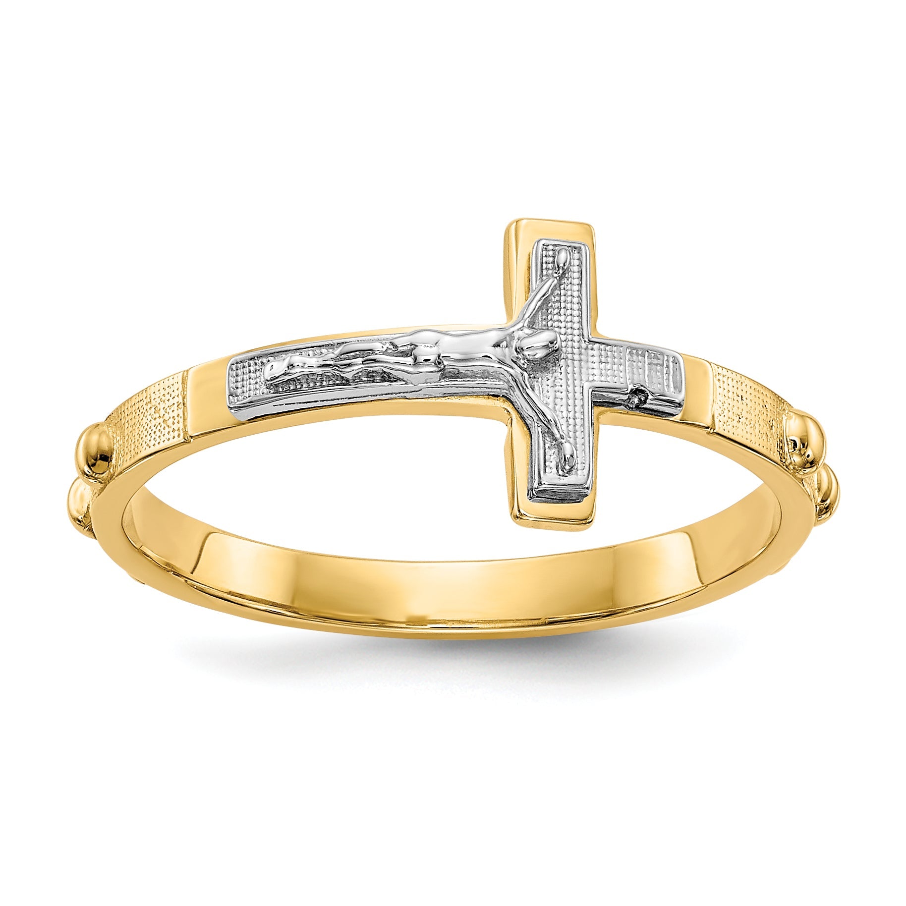 10K Two-Tone 10K Crucifix Rosary Ring