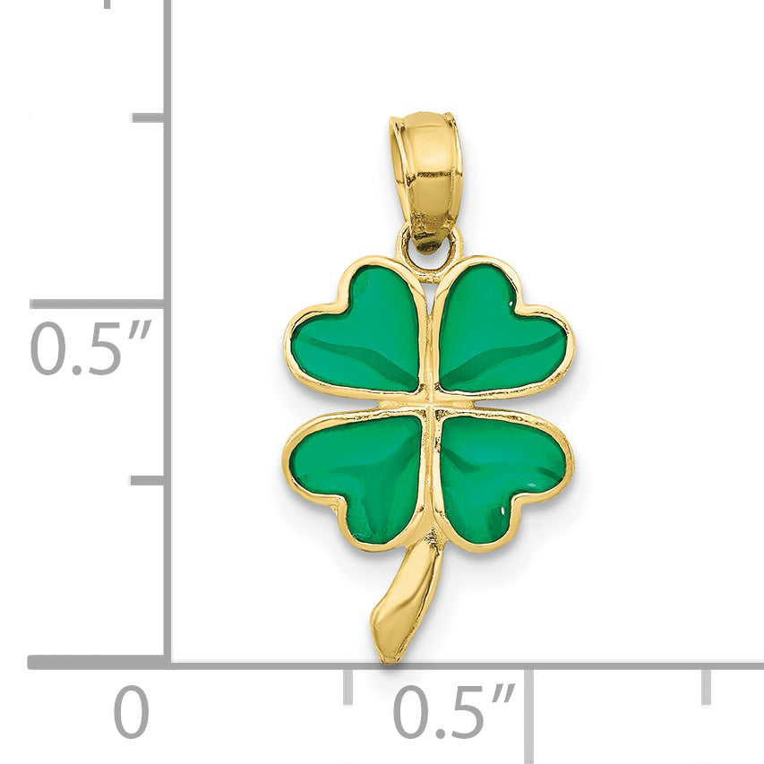 10K Yellow Gold 10K 4-Leaf Clover Enameled Pendant