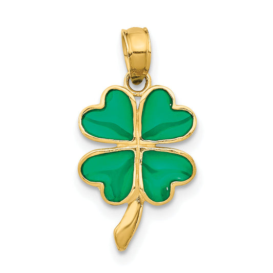 10K Yellow Gold 10K 4-Leaf Clover Enameled Pendant
