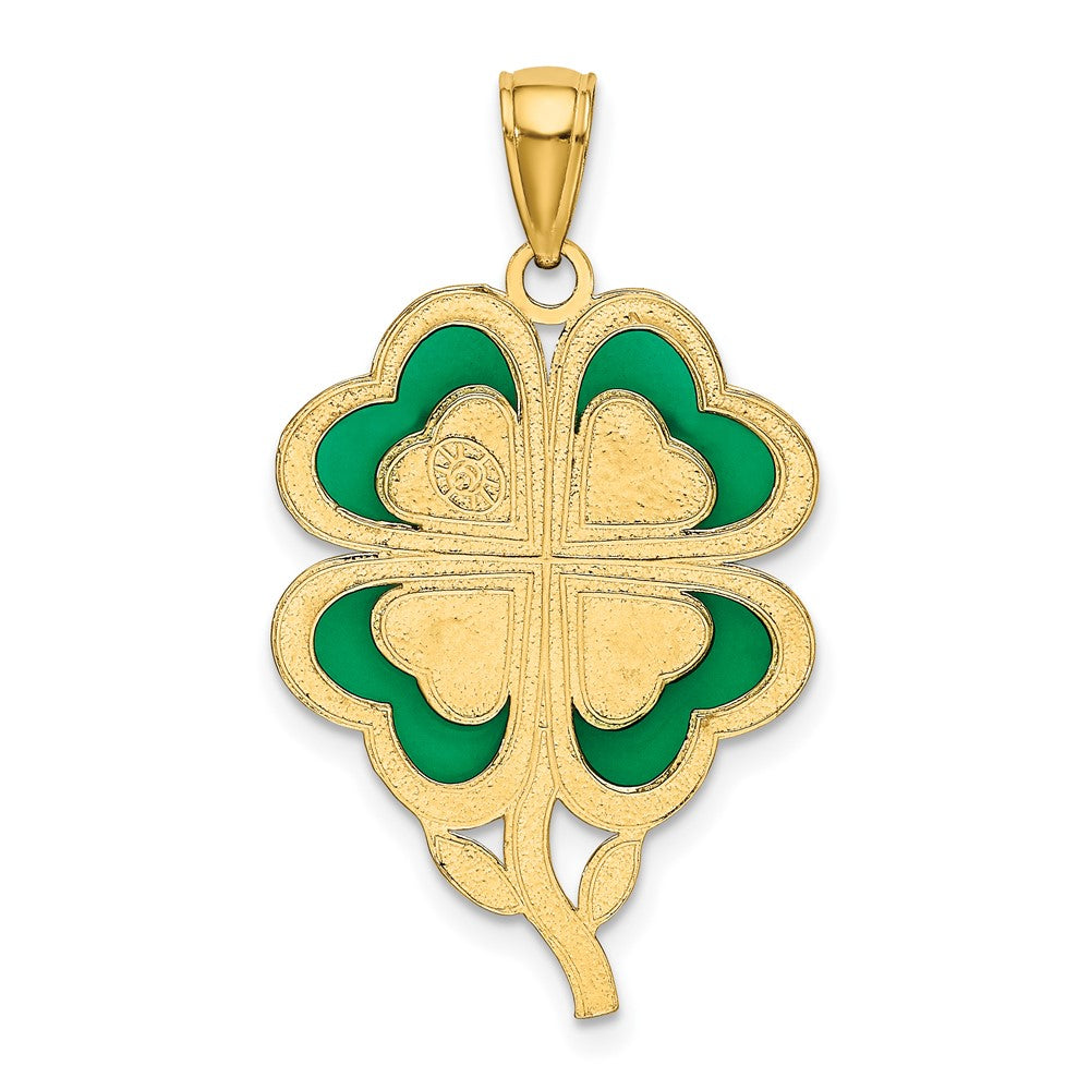 10K Yellow Gold 10K 4-Leaf Clover Pendant With Enameled Tips