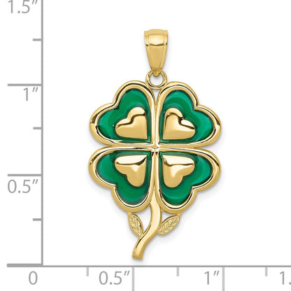 10K Yellow Gold 10K 4-Leaf Clover Pendant With Enameled Tips