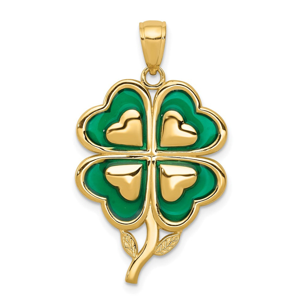 10K Yellow Gold 10K 4-Leaf Clover Pendant With Enameled Tips