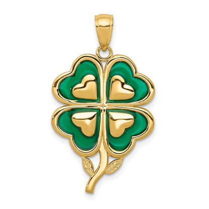 10K Yellow Gold 10K 4-Leaf Clover Pendant With Enameled Tips