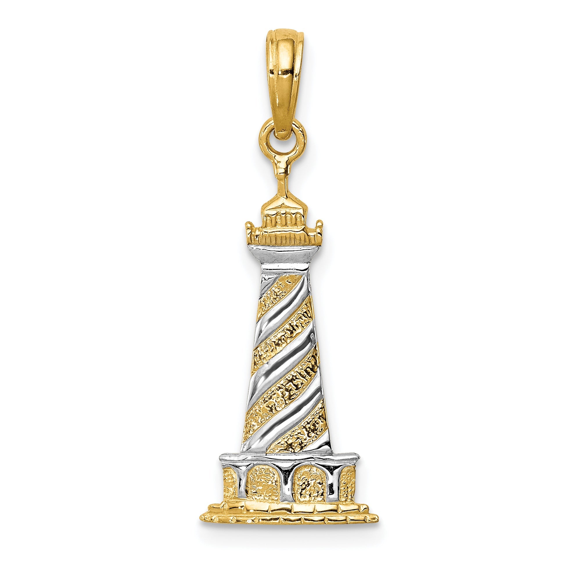 10K Yellow W/Rhodium 10K And Rhodium Cape Hatteras Lighthouse Pendant