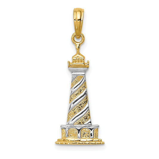 10K Yellow W/Rhodium 10K And Rhodium Cape Hatteras Lighthouse Pendant