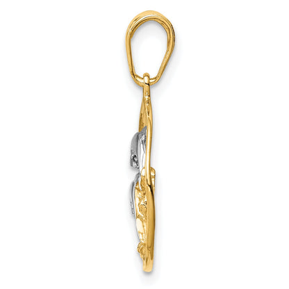 10K Yellow W/Rhodium 10K Double Dophins Charm
