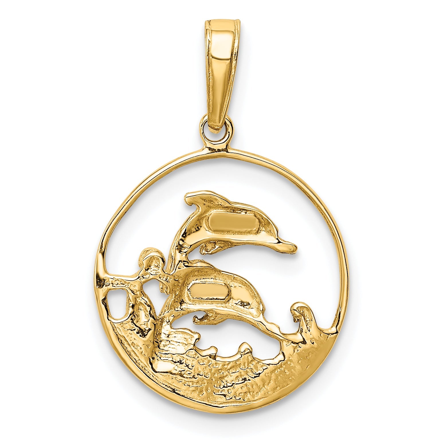 10K Yellow W/Rhodium 10K Double Dophins Charm