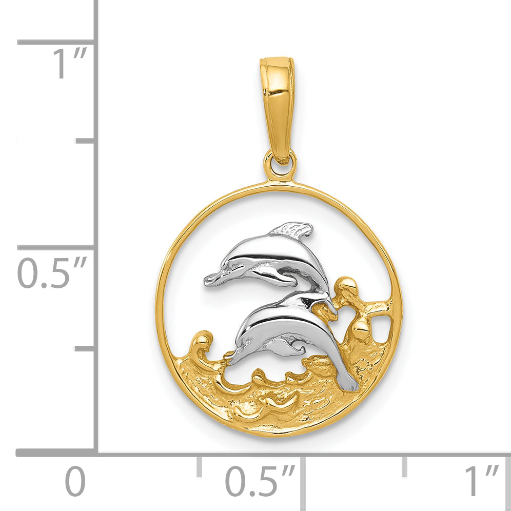 10K Yellow W/Rhodium 10K Double Dophins Charm