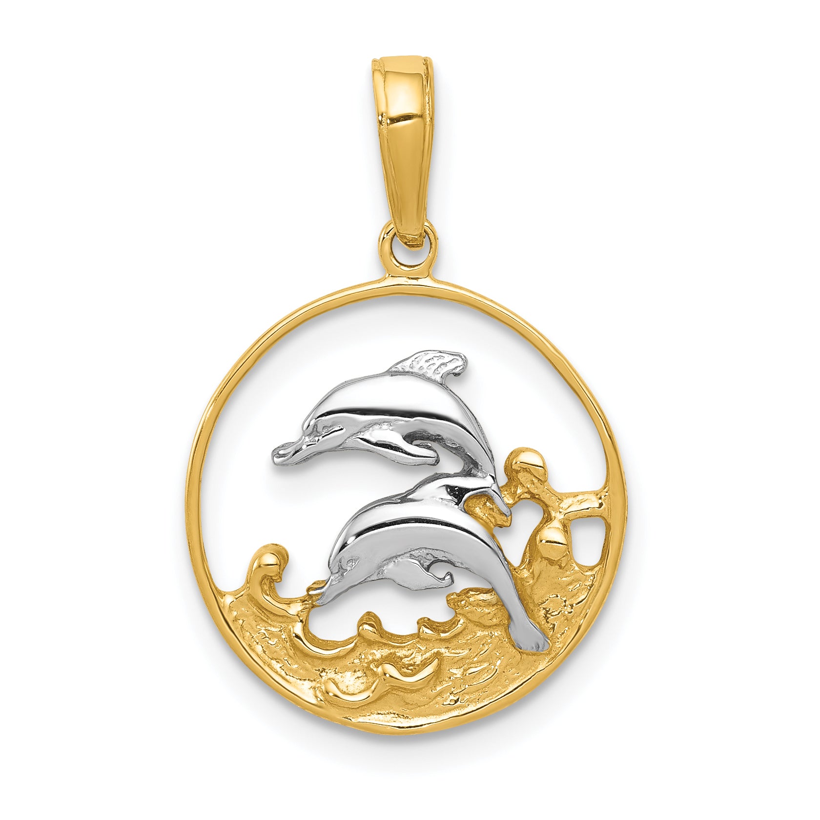 10K Yellow W/Rhodium 10K Double Dophins Charm
