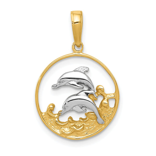 10K Yellow W/Rhodium 10K Double Dophins Charm