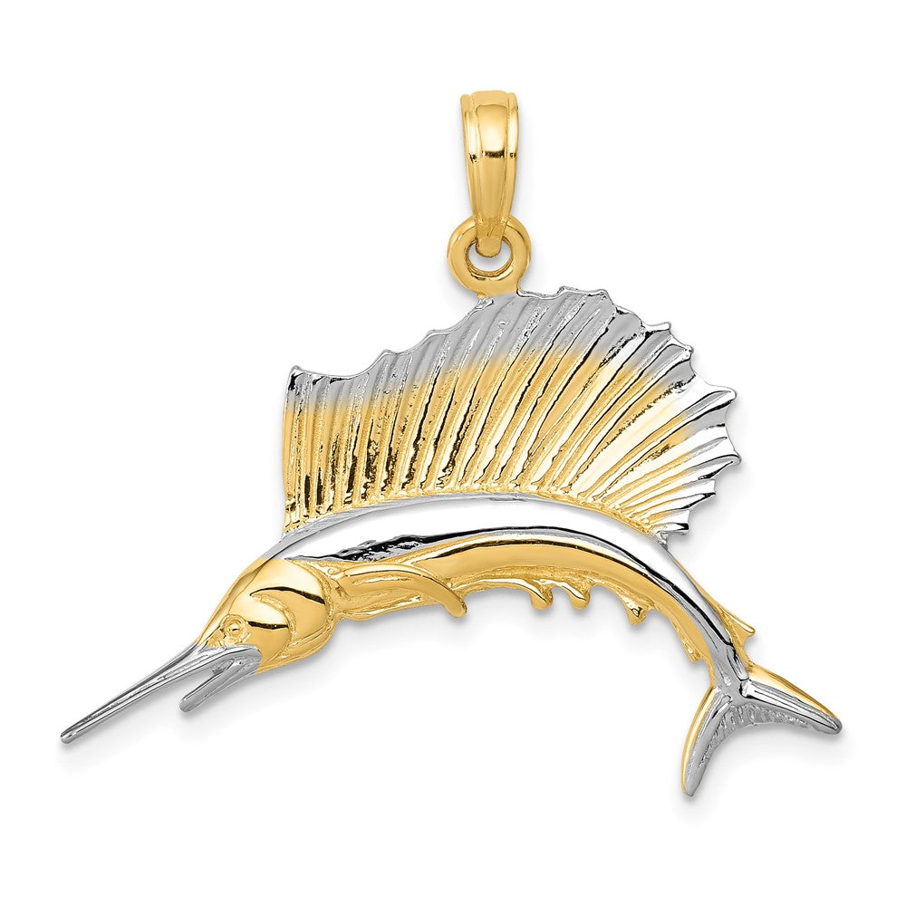 10K Yellow W/Rhodium 10K & Rhodium Sailfish Pendant