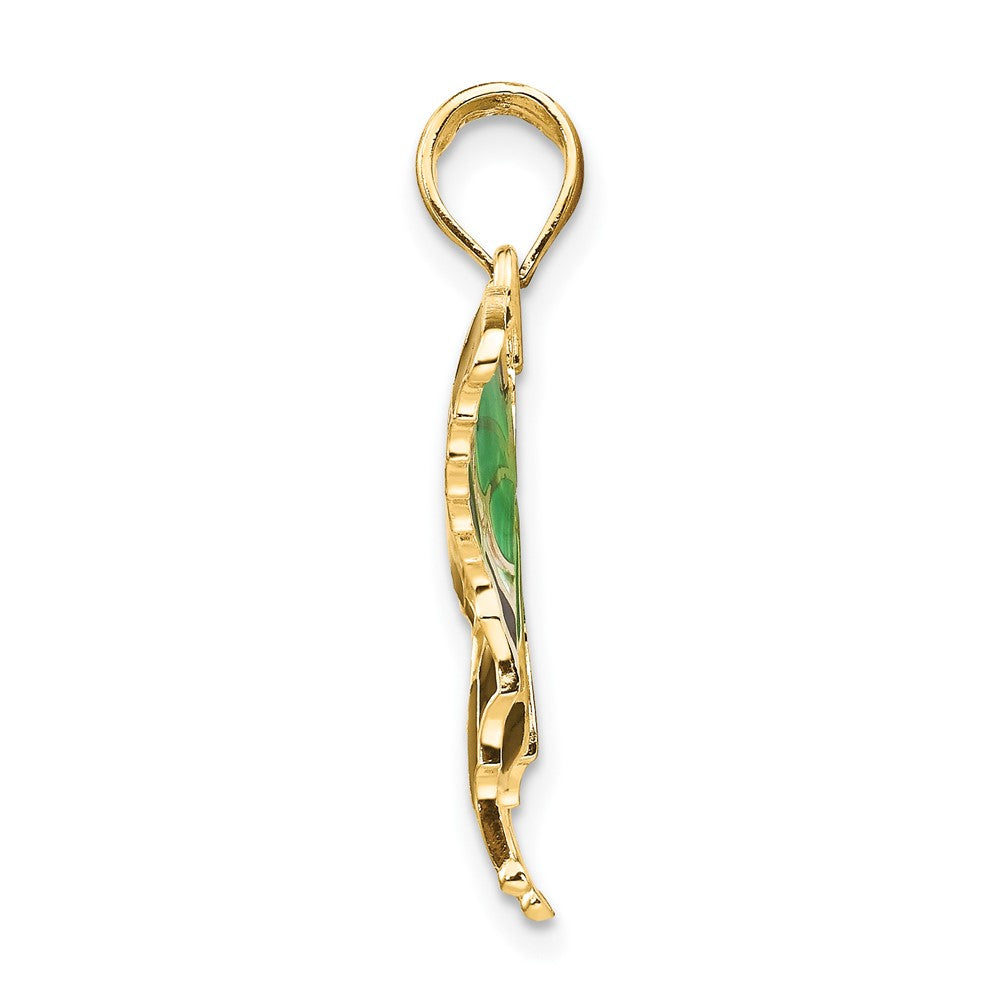 10K Yellow Gold 10K Green Enameled Butterly Pendant