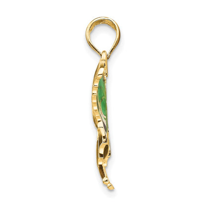 10K Yellow Gold 10K Green Enameled Butterly Pendant