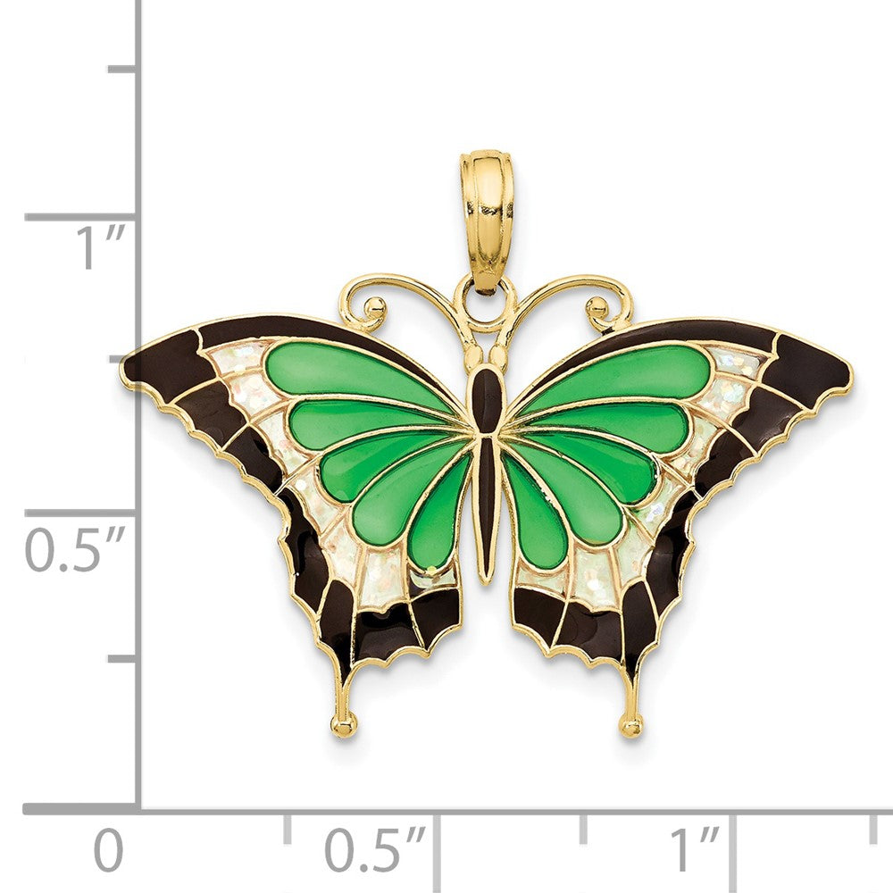 10K Yellow Gold 10K Green Enameled Butterly Pendant