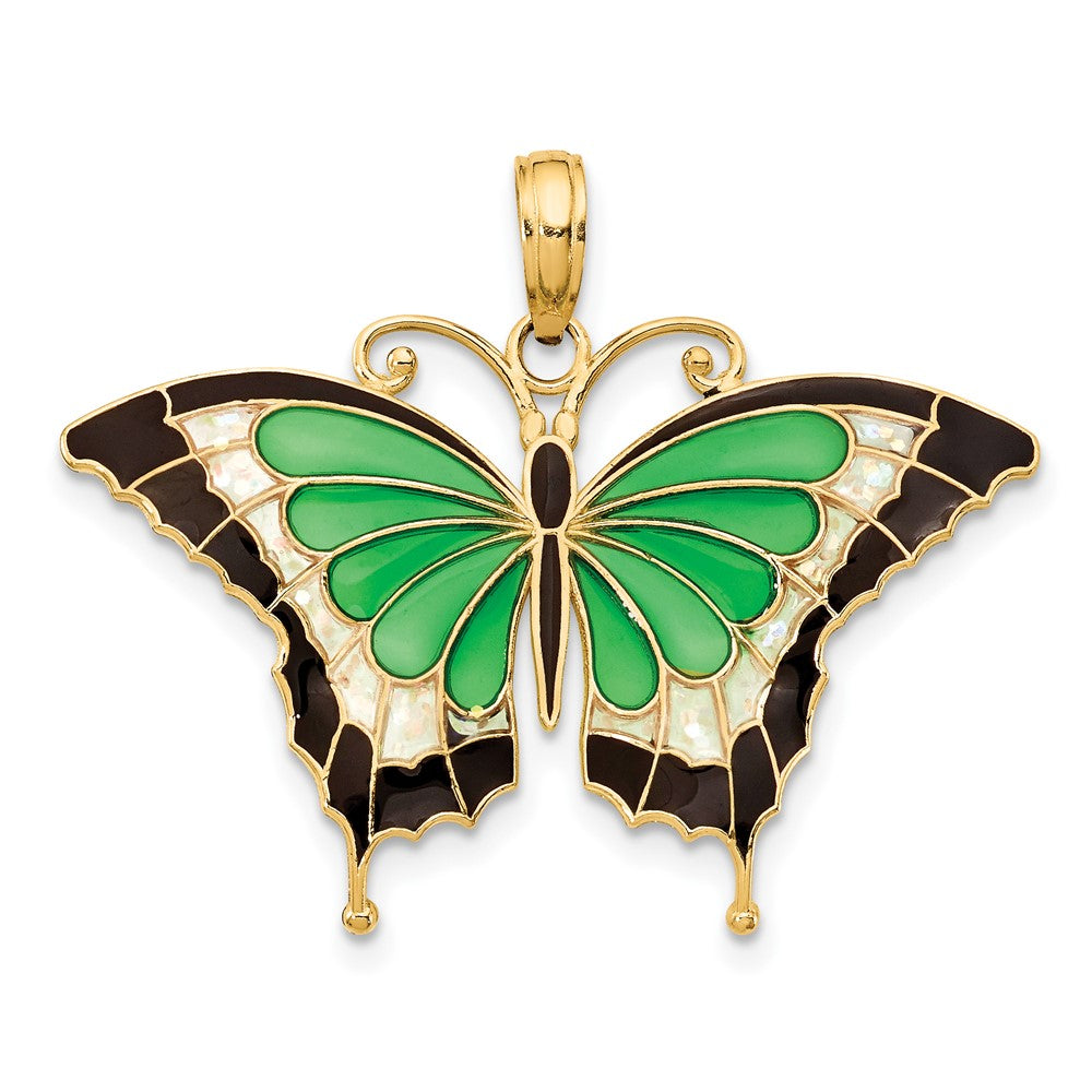 10K Yellow Gold 10K Green Enameled Butterly Pendant
