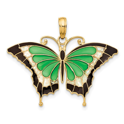 10K Yellow Gold 10K Green Enameled Butterly Pendant